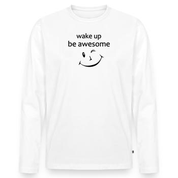 Yoga Shirt, Motivation, lächeln, wake up - Männer Premium Bio Langarmshirt - Weiß - Vorne - Nico (187cm)