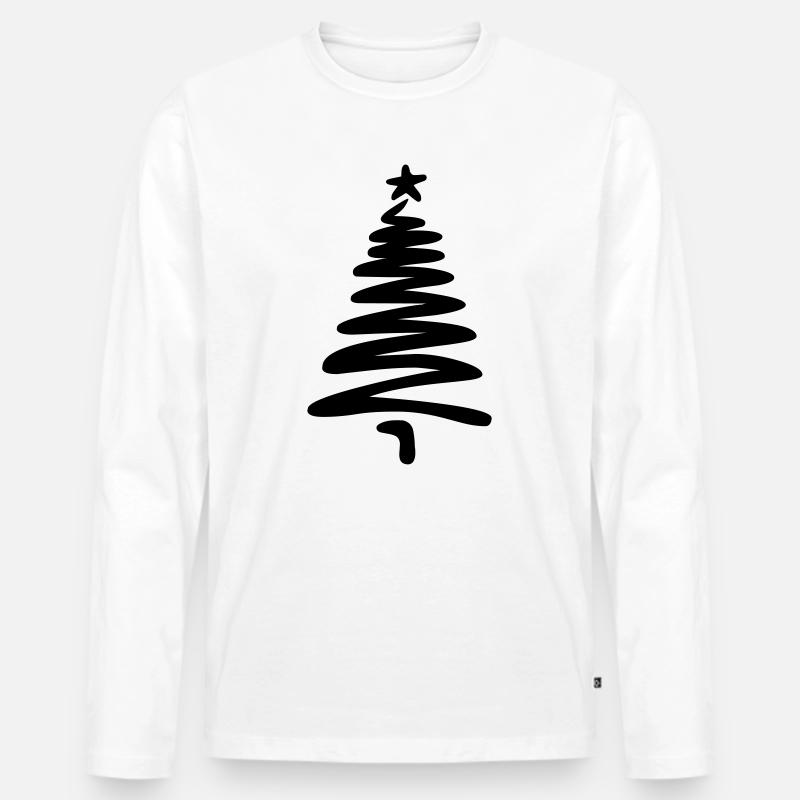 Weihnachtsbaum linear handgezeichnet - Männer Premium Bio Langarmshirt - Weiß