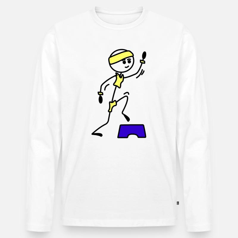 Schritte oder Aerobic Mädchen Trainingsübung - Männer Premium Bio Langarmshirt - Weiß