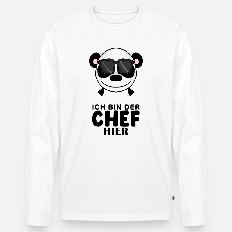 Chef Spruch Anführer Panda Motiv - Männer Premium Bio Langarmshirt - Weiß