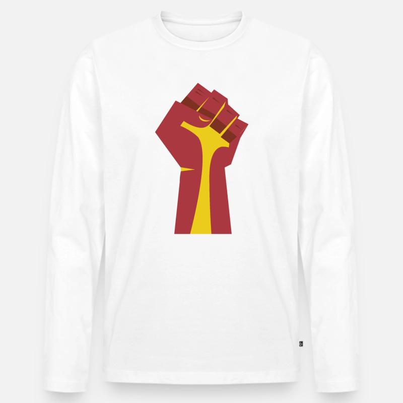 Die erhobene Faust (rot, gelb) - Männer Premium Bio Langarmshirt - Weiß