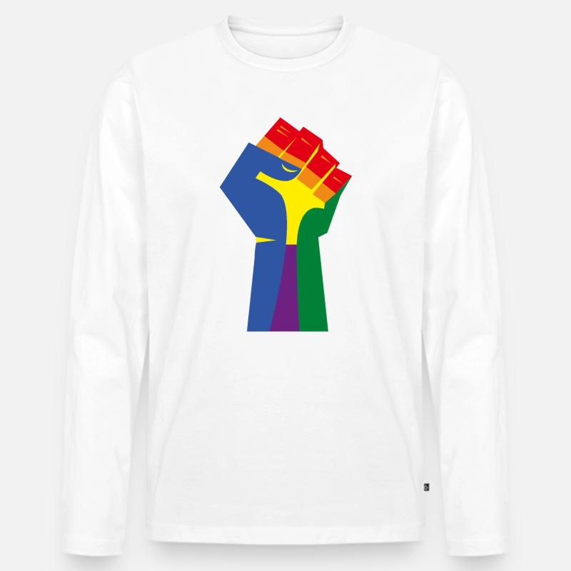 Die erhobene Faust (Regenbogenfarben) - Männer Premium Bio Langarmshirt - Weiß
