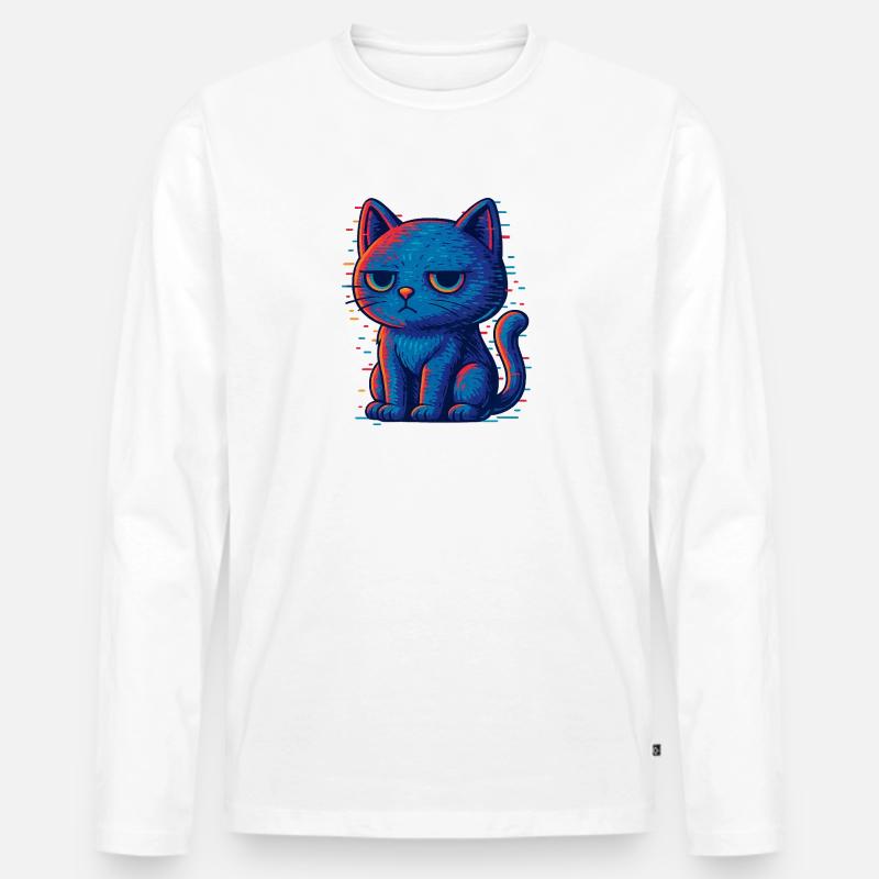 Grummel Katze - Männer Premium Bio Langarmshirt - Weiß
