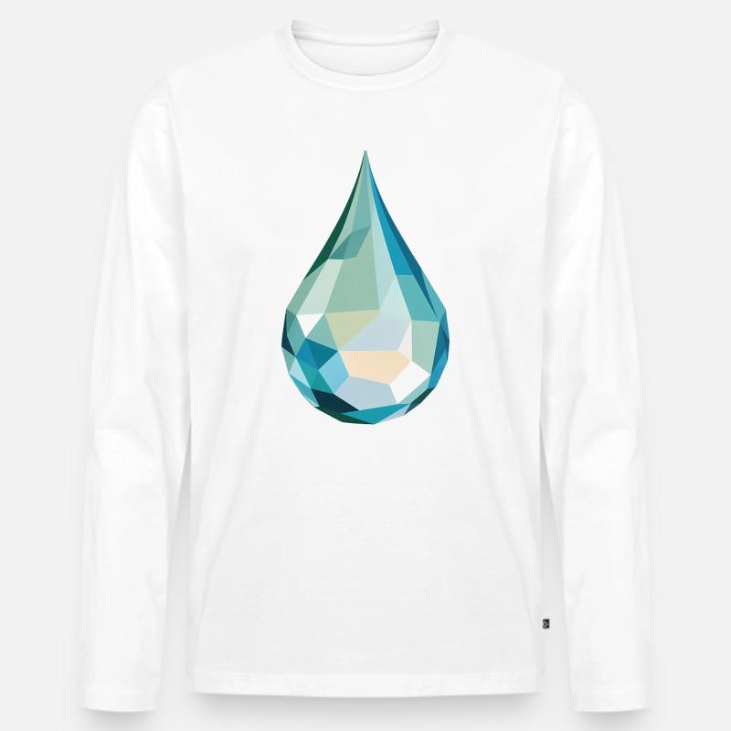 Wassertropfen - Cooles Low Poly Logo - Männer Premium Bio Langarmshirt - Weiß