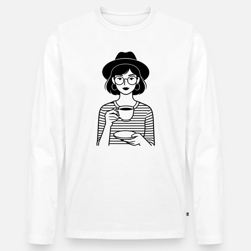Kaffee-Hip-Mädchen - Männer Premium Bio Langarmshirt - Weiß