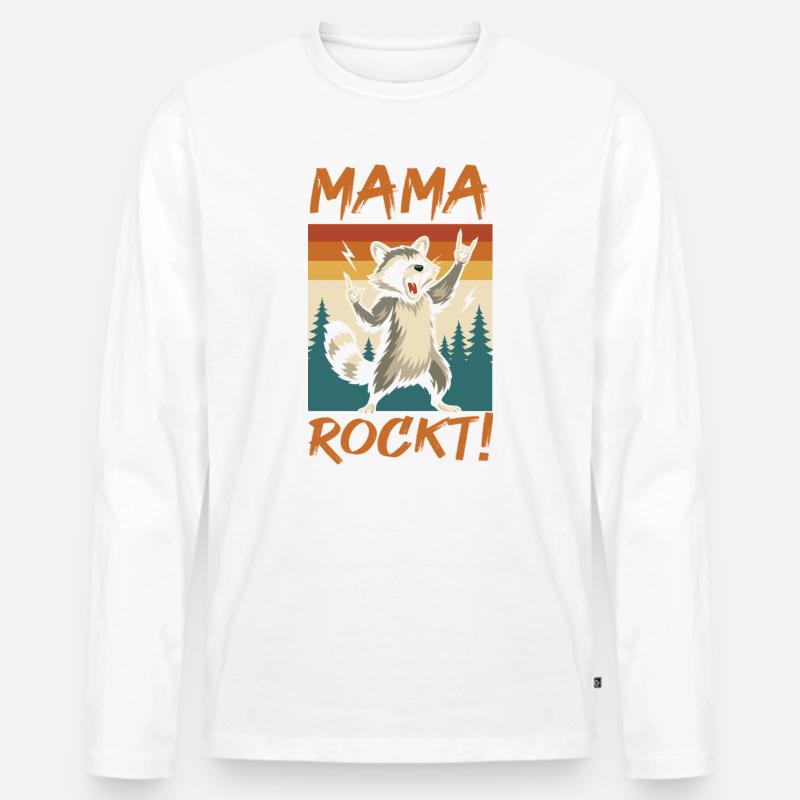 WaschbĂ€r Mutter Coole Rocker Mama - MĂ€nner Premium Bio Langarmshirt - WeiĂ