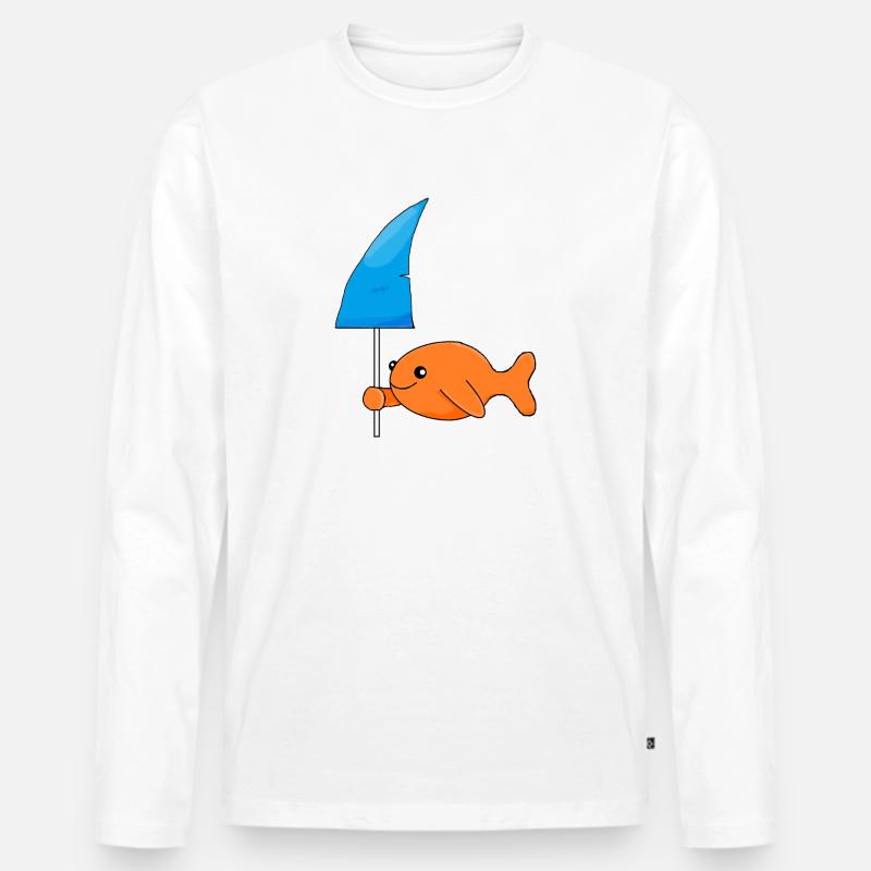 Goldfisch mit Haiflosse - Männer Premium Bio Langarmshirt - Weiß