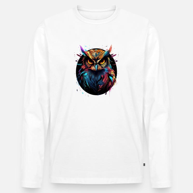 Eule SPLATTER Vogel Bunt - Männer Premium Bio Langarmshirt - Weiß