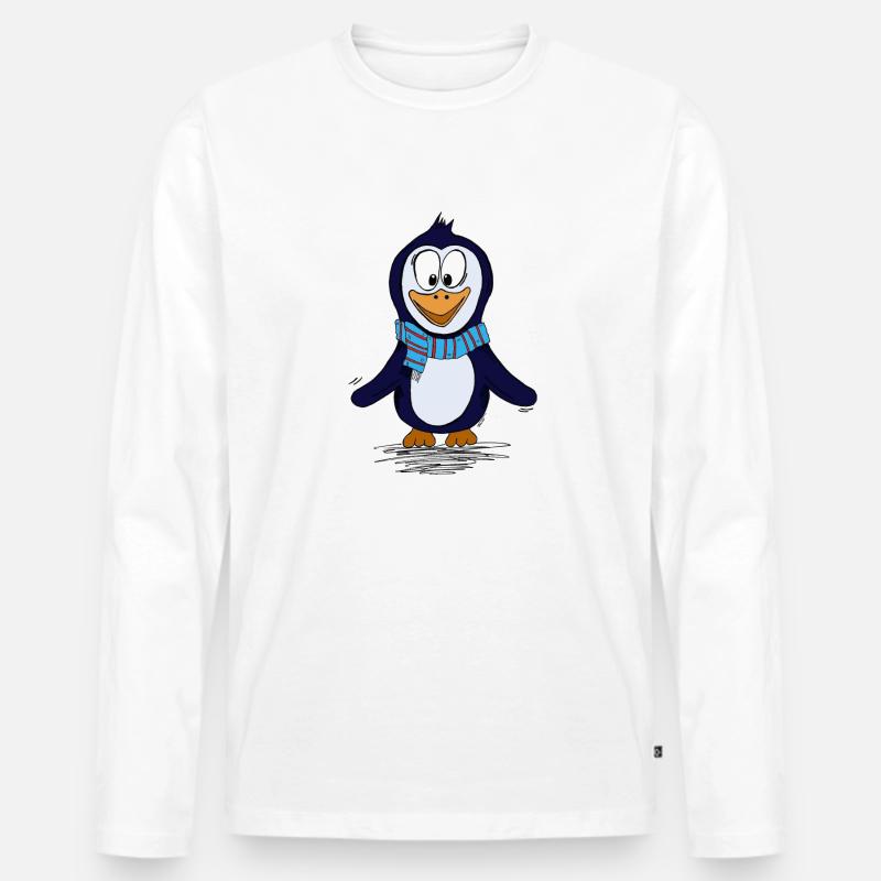 Lustiger Piguin mit Schal - Männer Premium Bio Langarmshirt - Weiß