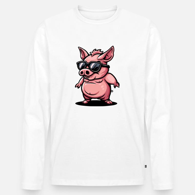 Schwein Comic Cool Sau - Männer Premium Bio Langarmshirt - Weiß