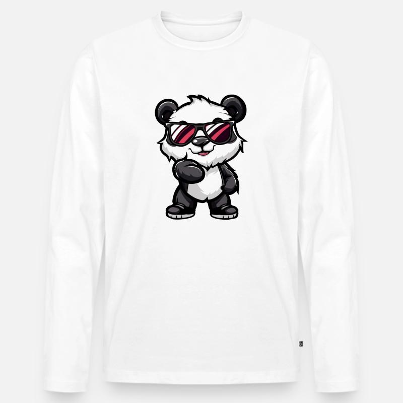 Panda Comic Cool - Männer Premium Bio Langarmshirt - Weiß