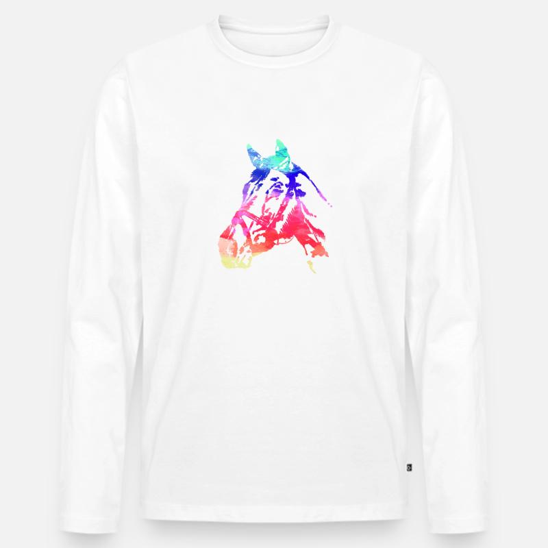 pferdekopf,pferd,aquarell,pink,malerei,bunt - Männer Premium Bio Langarmshirt - Weiß
