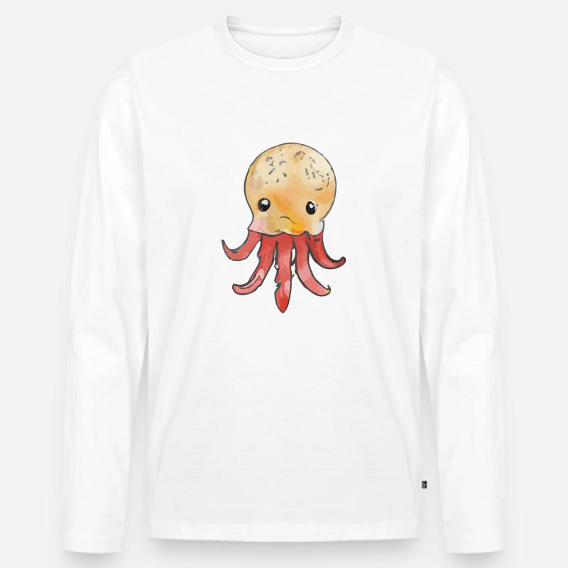 Krake Oktopus Geschenkidee - Männer Premium Bio Langarmshirt - Weiß
