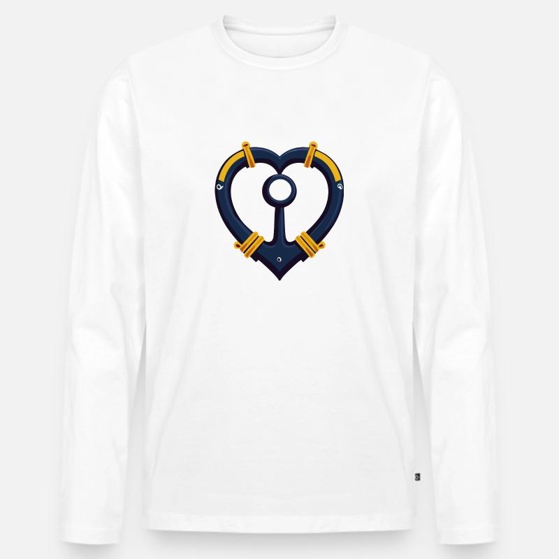 Anker Herz - Männer Premium Bio Langarmshirt - Weiß
