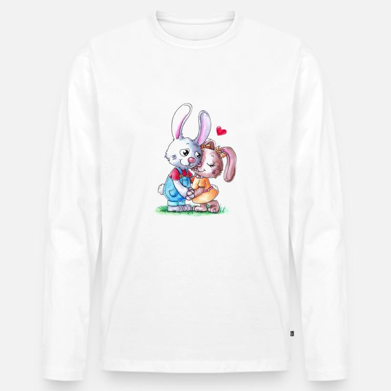 Süßes Comic Osterhasen Paar - Männer Premium Bio Langarmshirt - Weiß