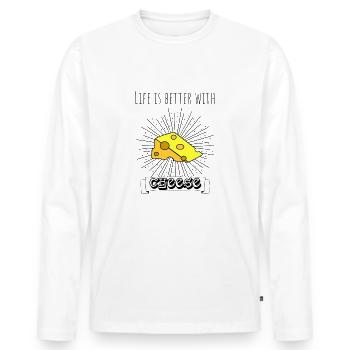 Fromage Suisse Hollande Cadeau Gouda Emmental - T-shirt manches longues Premium bio Homme - blanc - Devant - Nico (187cm)