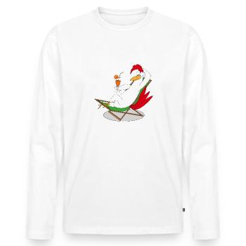 Jean dans une chaise de plage - T-shirt manches longues Premium bio Homme - blanc - Devant - Nico (187cm)