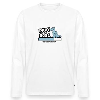 papy en 2021 veuillez patienter - T-shirt manches longues Premium bio Homme - blanc - Devant - Nico (187cm)