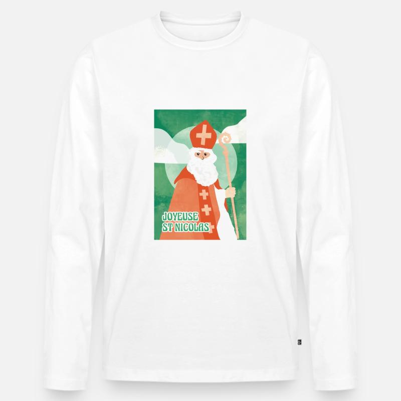Glücklicher Nikolaus - Männer Premium Bio Langarmshirt - Weiß