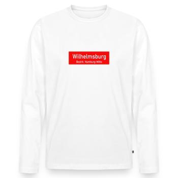 Wilhelmsburg - Hamburg Bezirksschild - Männer Premium Bio Langarmshirt - Weiß - Vorne - Nico (187cm)