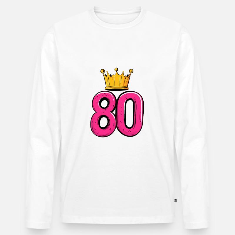 80 Zahl Krone - Männer Premium Bio Langarmshirt - Weiß