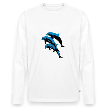 Delfin, Delfine - Dolphin - Männer Premium Bio Langarmshirt - Weiß - Vorne - Nico (187cm)