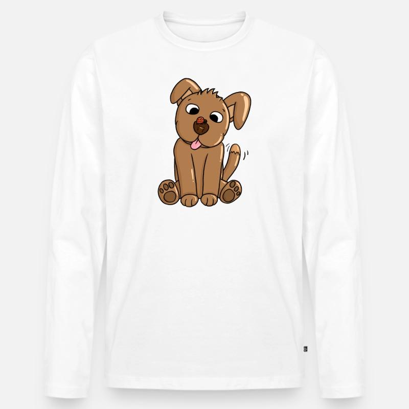 Ein Welpe befreundet sich mit einem Marienkäfer - Männer Premium Bio Langarmshirt - Weiß