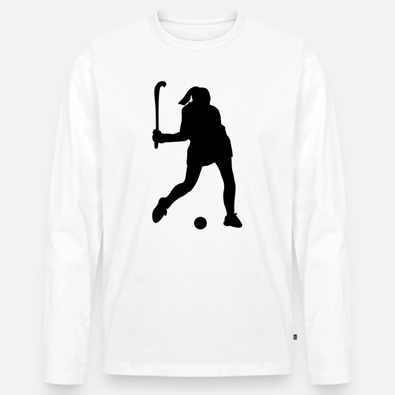 Schattenbild des Eishockeyspielers - Männer Premium Bio Langarmshirt - Weiß