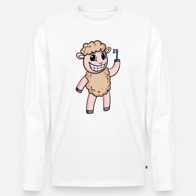 Schaf mit Zahnbürste - Männer Premium Bio Langarmshirt - Weiß