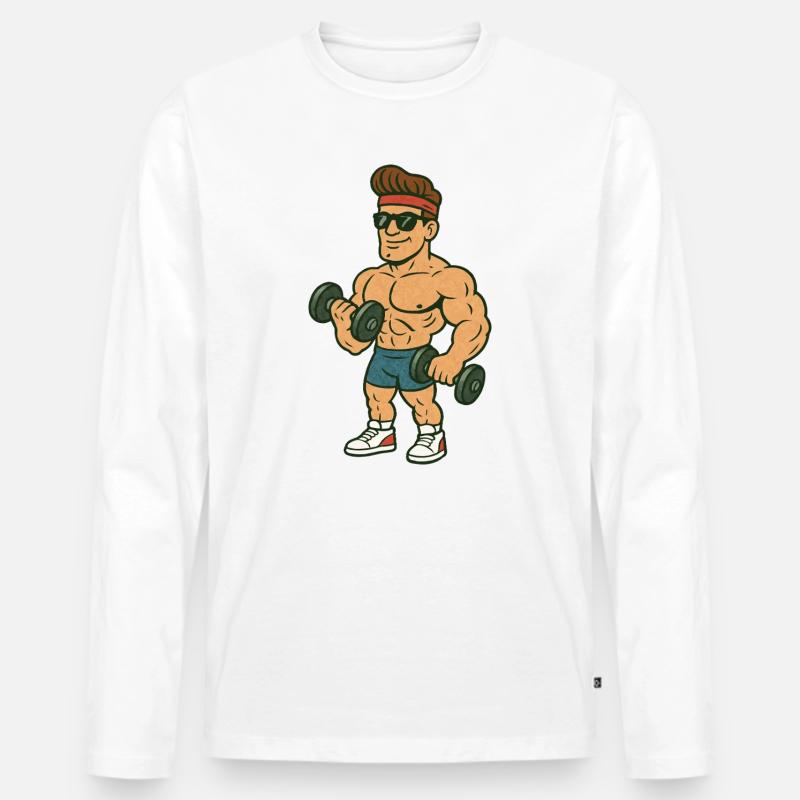 Bodybuilder Comic - Männer Premium Bio Langarmshirt - Weiß