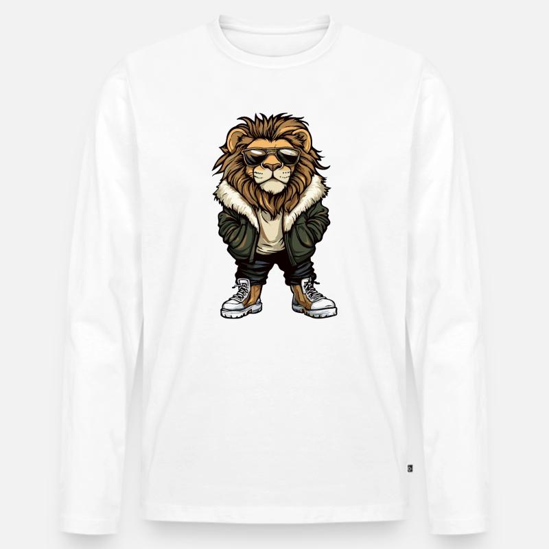 Löwe Cool Winter - Männer Premium Bio Langarmshirt - Weiß