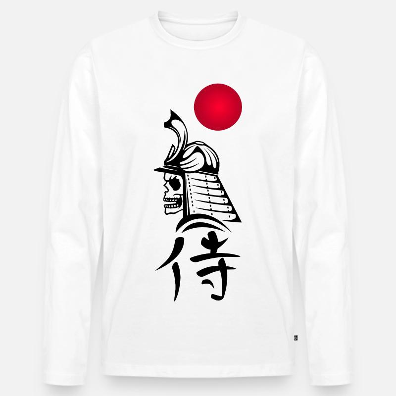 Schwarzer Samurai und Rote Sonne - Männer Premium Bio Langarmshirt - Weiß