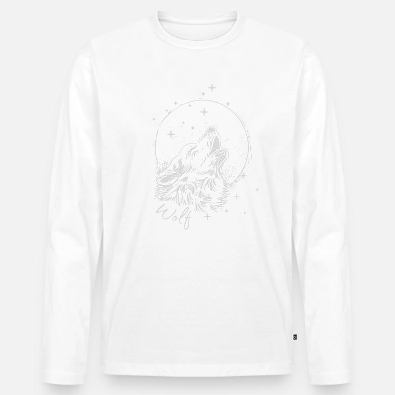 Wolf Mond - Männer Premium Bio Langarmshirt - Weiß