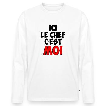 Ici le chef c'est moi - T-shirt manches longues Premium bio Homme - blanc - Devant - Nico (187cm)