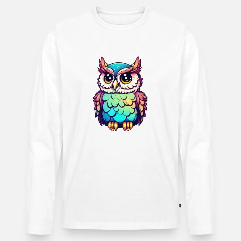 Bunte Eule - Männer Premium Bio Langarmshirt - Weiß