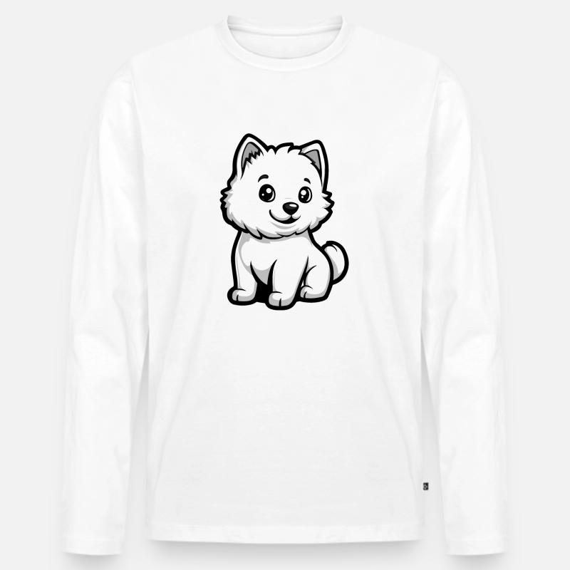 Samojede Hund Comic Niedlich - Männer Premium Bio Langarmshirt - Weiß