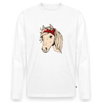 Tête de cheval avec chiffon cavalier cavalier cadeau cheval - T-shirt manches longues Premium bio Homme - blanc - Devant - Nico (187cm)