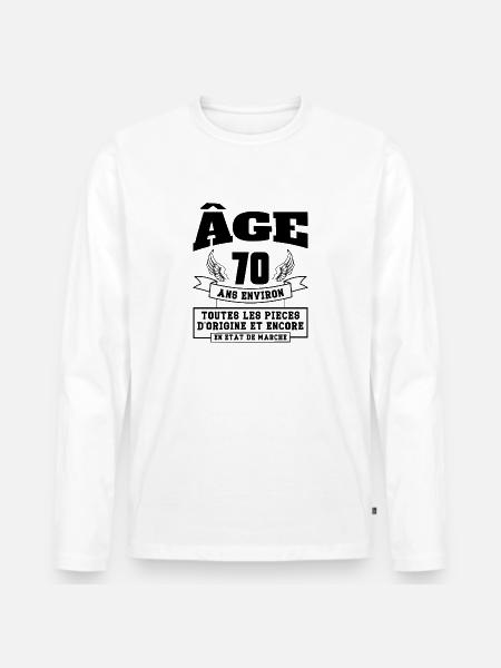 âge 70 ans environ - T-shirt manches longues Premium bio Homme - blanc