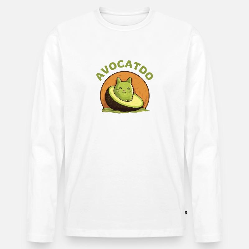 Avocado Katze - Avocatdo - Männer Premium Bio Langarmshirt - Weiß
