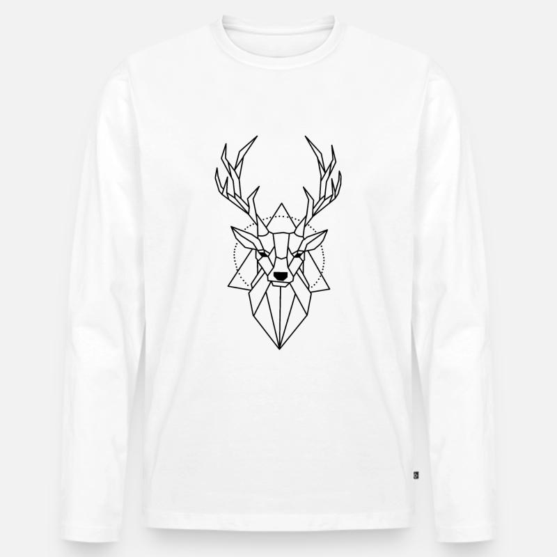 Geometrisch Hirsch Wald - Männer Premium Bio Langarmshirt - Weiß