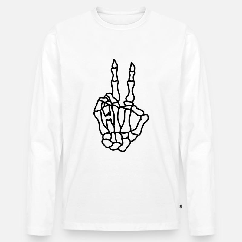 Skelett Hand Peace - Männer Premium Bio Langarmshirt - Weiß