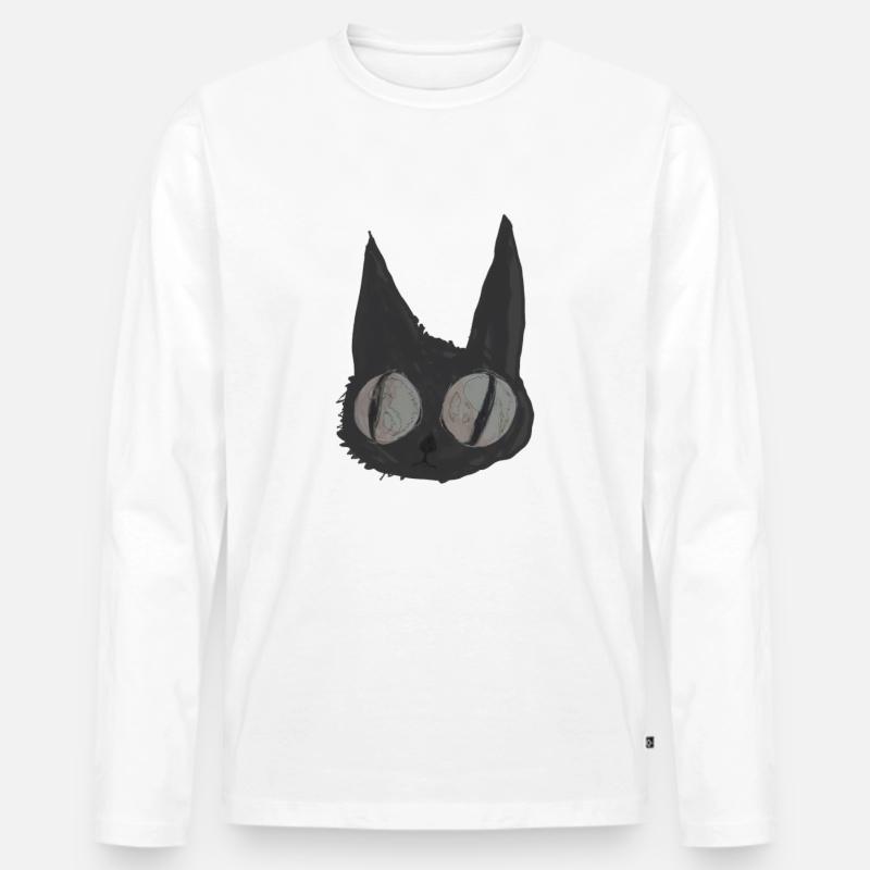 Psycho Cat, schwarze Katze, Illustration - Männer Premium Bio Langarmshirt - Weiß