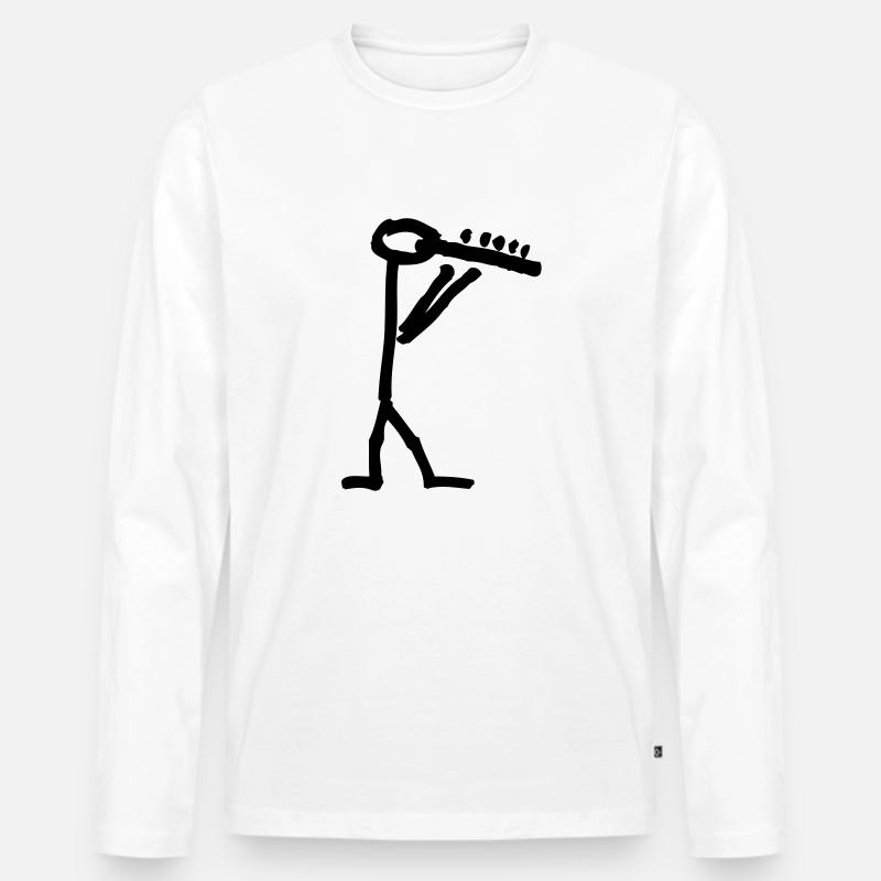 Musikant mit Querflöte - Männer Premium Bio Langarmshirt - Weiß