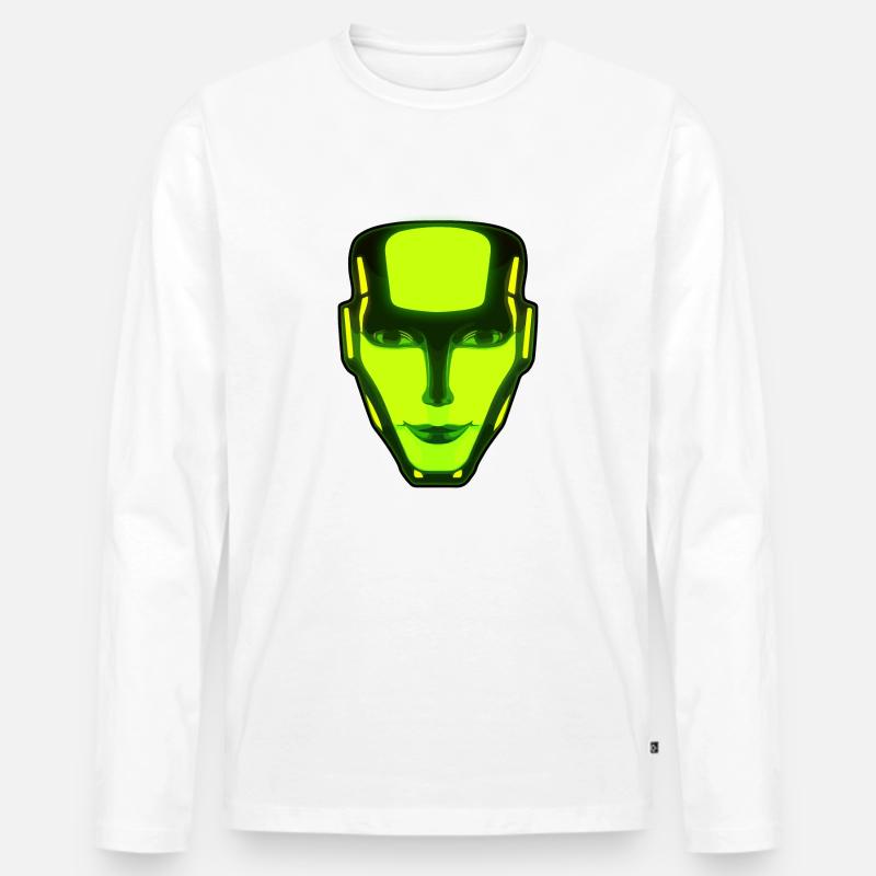 Neon Robot Face - Männer Premium Bio Langarmshirt - Weiß