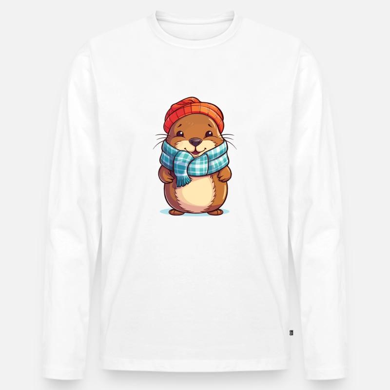 Winterzauber mit knuffigem Bieber - Männer Premium Bio Langarmshirt - Weiß