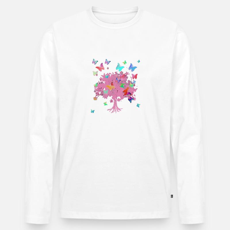 Baum des Lebens ,Lebensbaum,blumen,schmetterlinge - Männer Premium Bio Langarmshirt - Weiß
