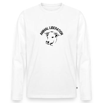 Animal Liberation Kuh - Männer Premium Bio Langarmshirt - Weiß - Vorne - Nico (187cm)