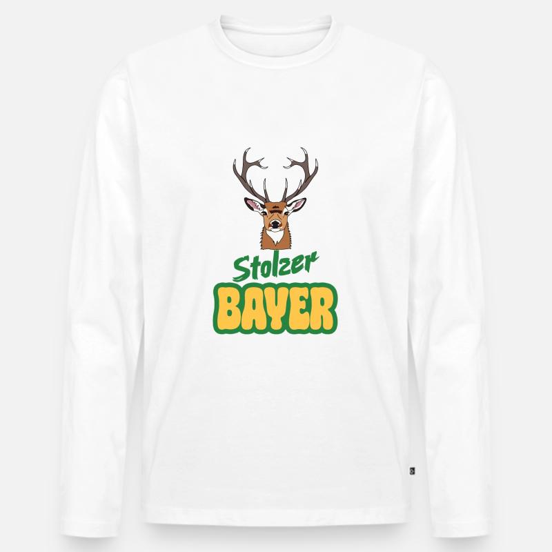 Hirsch - Stolzer Bayer - Männer Premium Bio Langarmshirt - Weiß