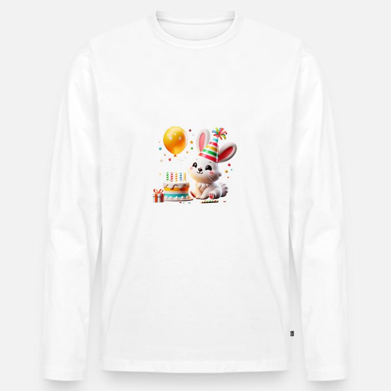 Bunny Kid Celebrating Birthday - Männer Premium Bio Langarmshirt - Weiß