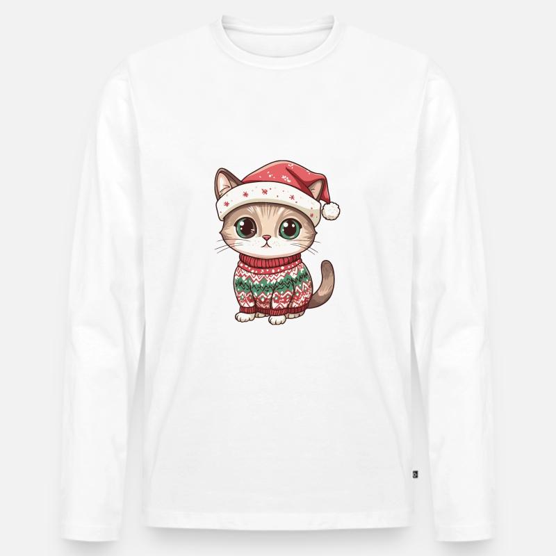 Katze Weihnachten Comic - Männer Premium Bio Langarmshirt - Weiß